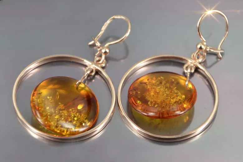 Russian Soviet silver rose gold plated 925 Amber earrings veab010